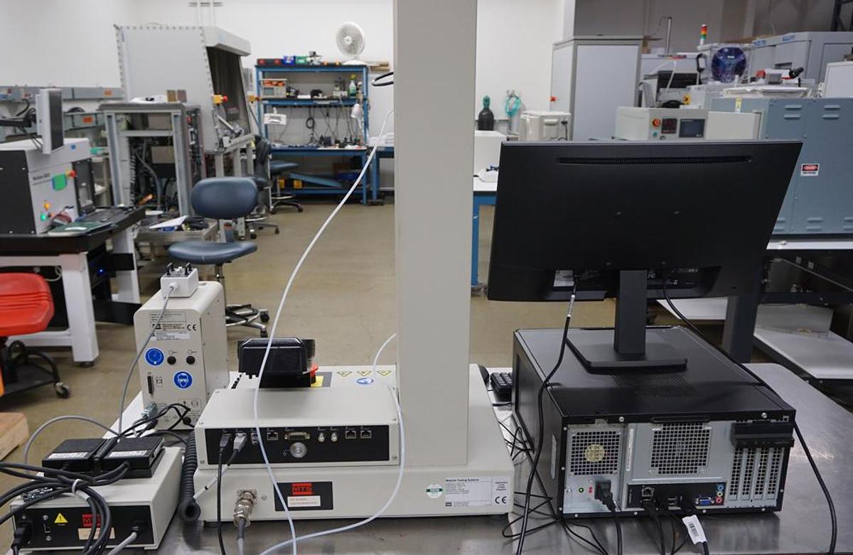 Used MTS Insight 1kN (225lbf) 1EL tensile and compression testing machine with Extended frame, 3 load cells, Pneumatic grips,  and Testworks 4 software