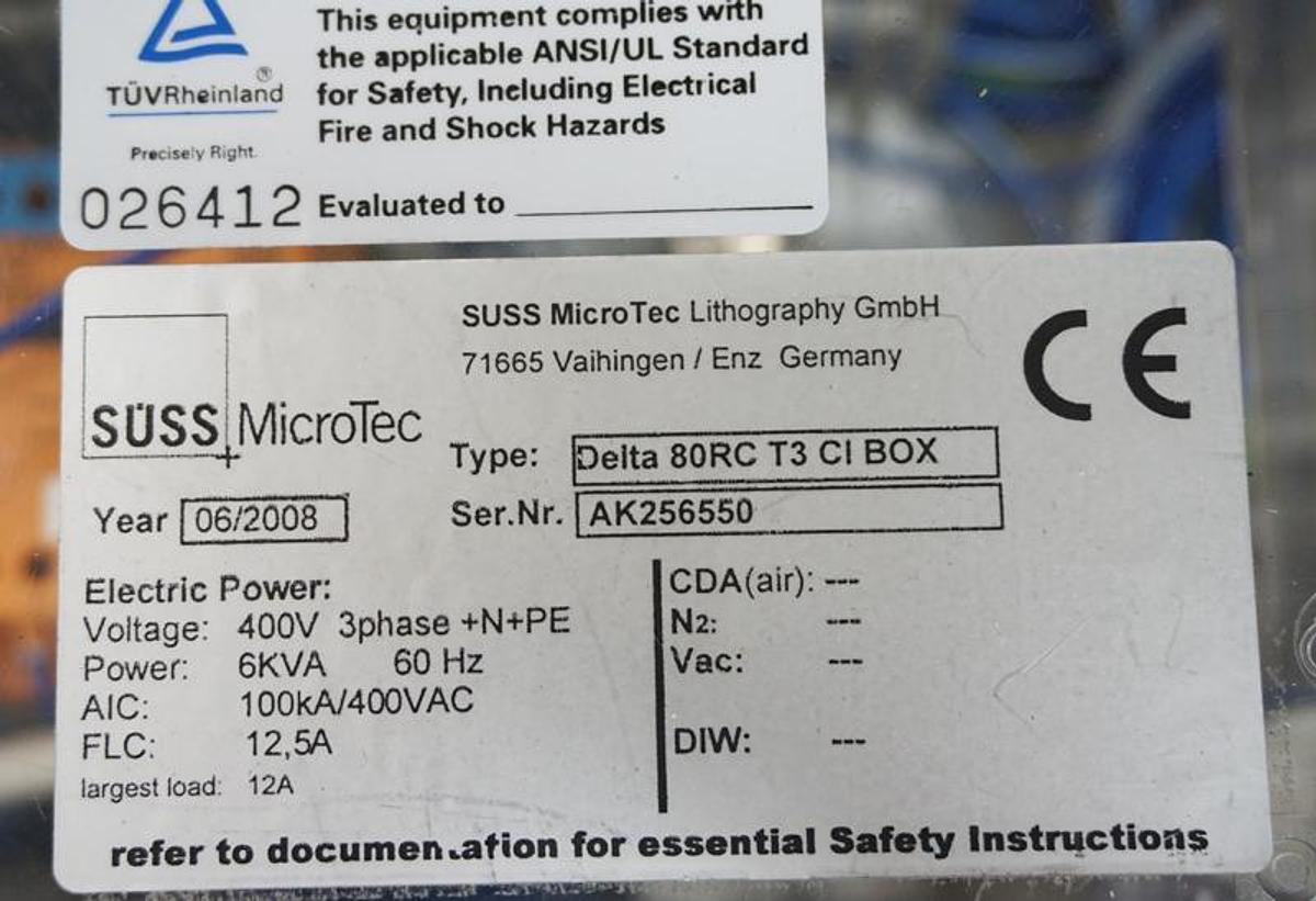 Preowned 2008 Suss Microtec Delta 80RC T3 HMDS Spin Coater with Hot plate and HMDS module