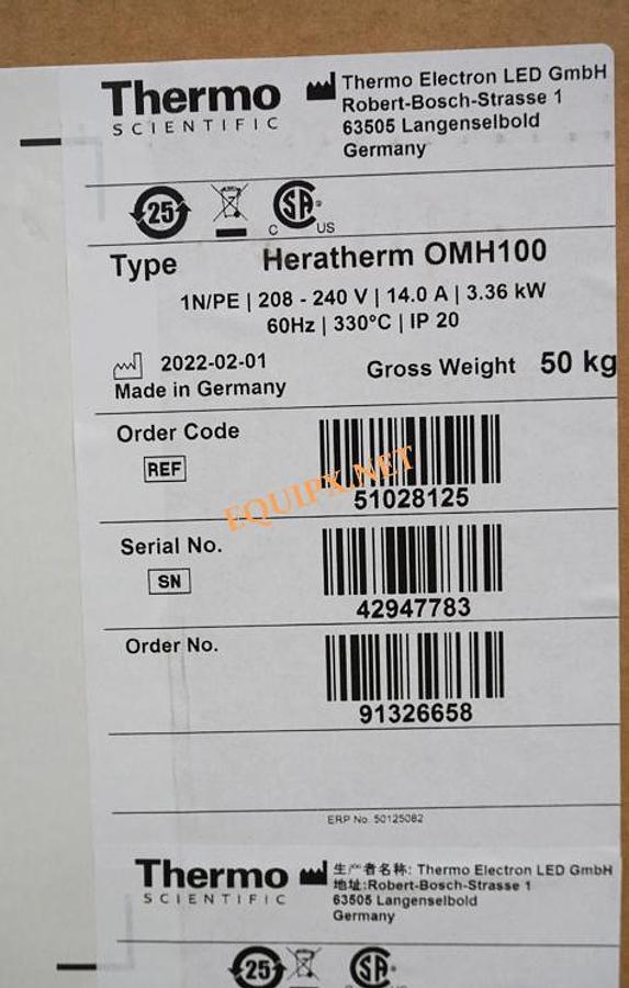 Used Thermo Scientific Heratherm OMH100 high temperature forced air oven- 3.5 cu ft, max 330C (626F), 208v-240v  NEW