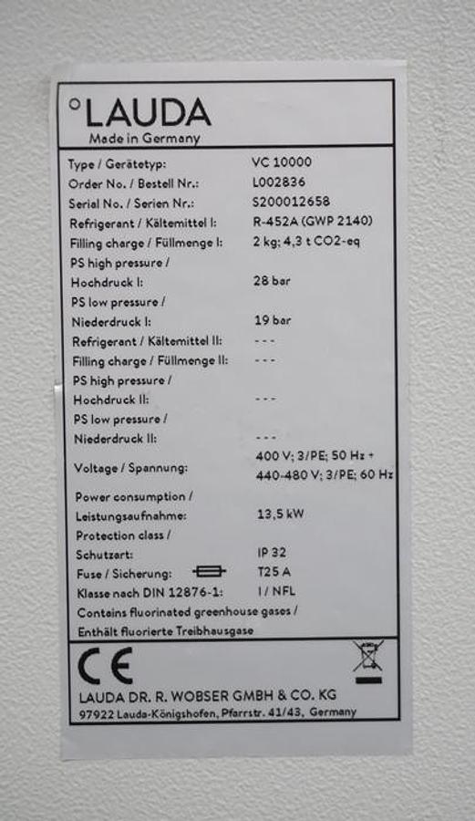 Preowned 2022 Lauda Variocool VC10000 Cooling 10KW@20C, 400-480v 3/PE 60Hz