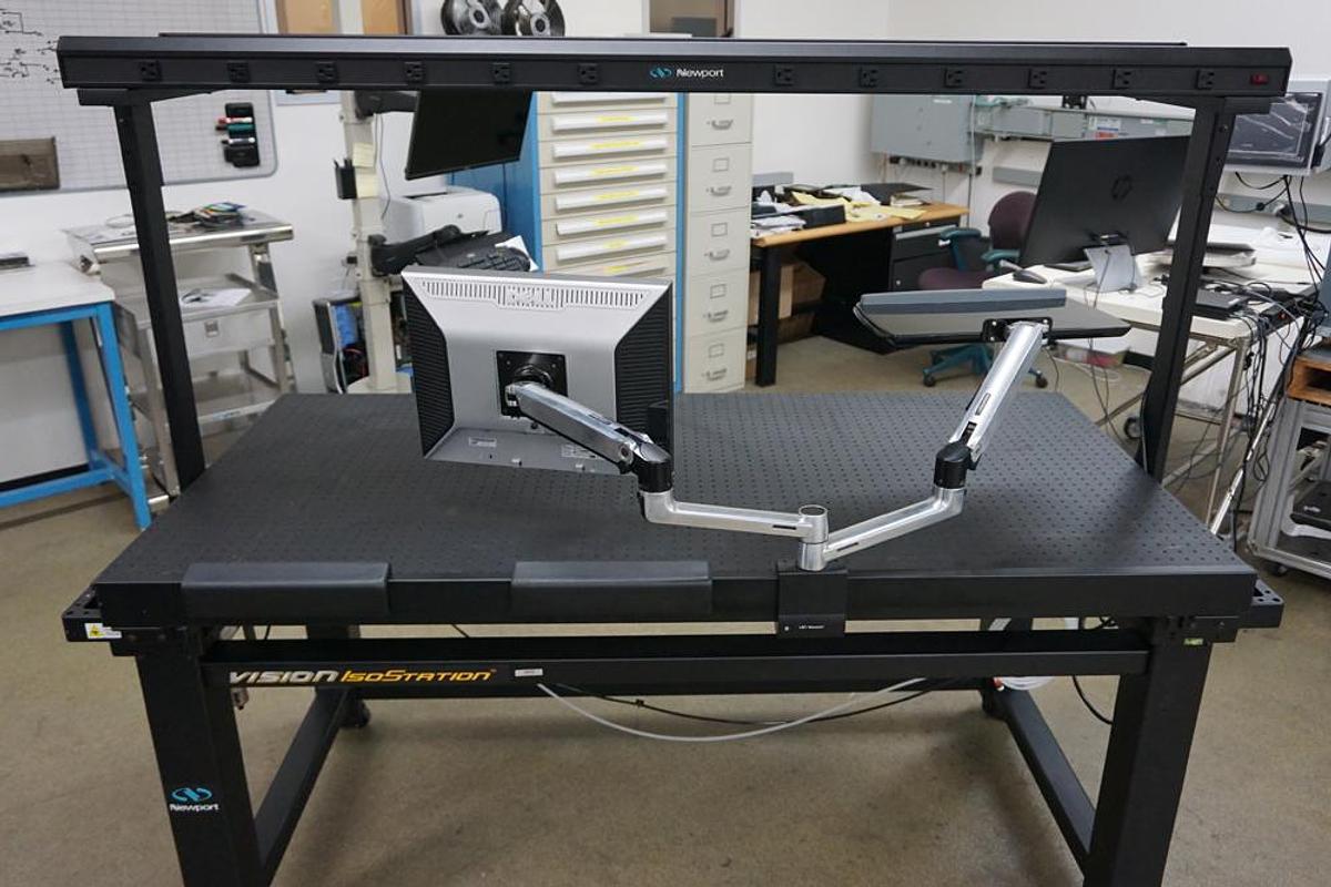 Refurbished Newport VIS3672-PG2-325A Vision Isostation 6'x3'x2.1" with overhead rack and Pneumatic Vibration Isolation