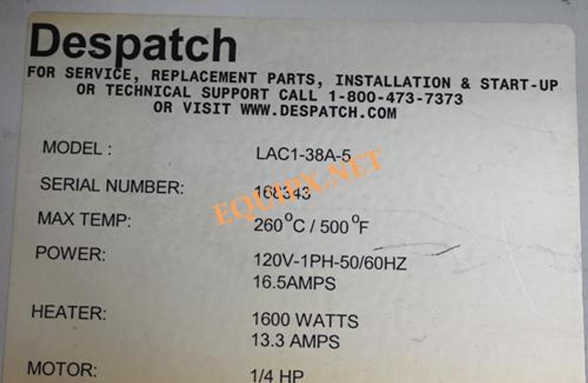 Used Despatch LAC1-38A-5 forced air oven with Protocol Plus programmer 35-260C, 19x18x19, 120v