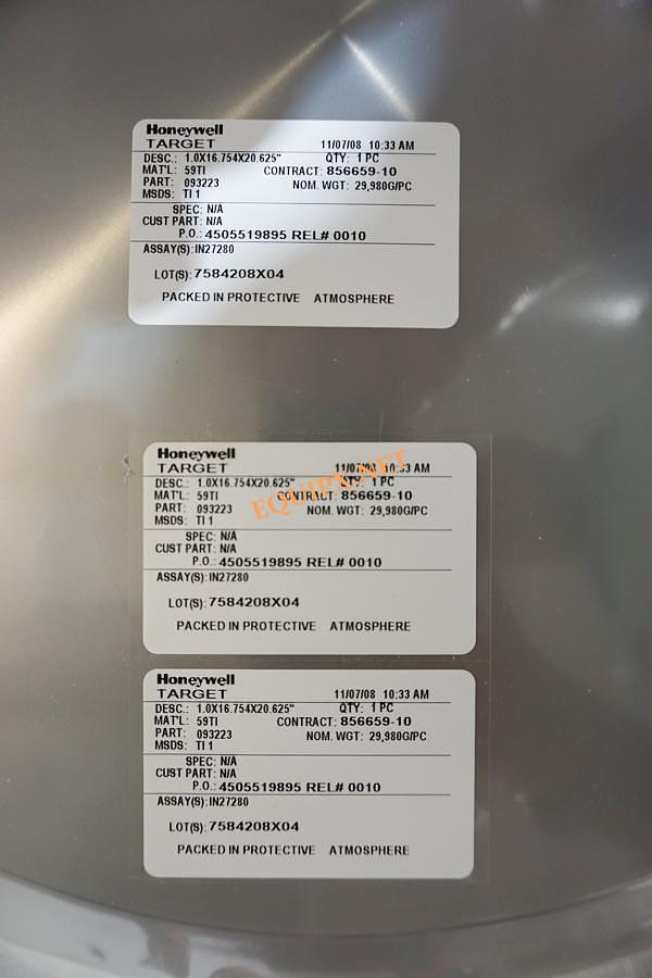 Used Honeywell Sputtering Products 59Ti (Titanium) Target AMAT 0190-0711 Rev.4