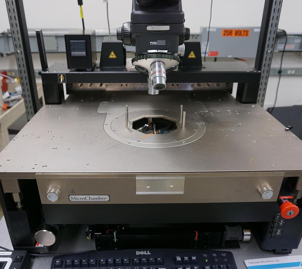 Used Cascade 12000 semiautomatic prober with 150mm thermal chuck, Motic PSM-1000 microscope and microchamber