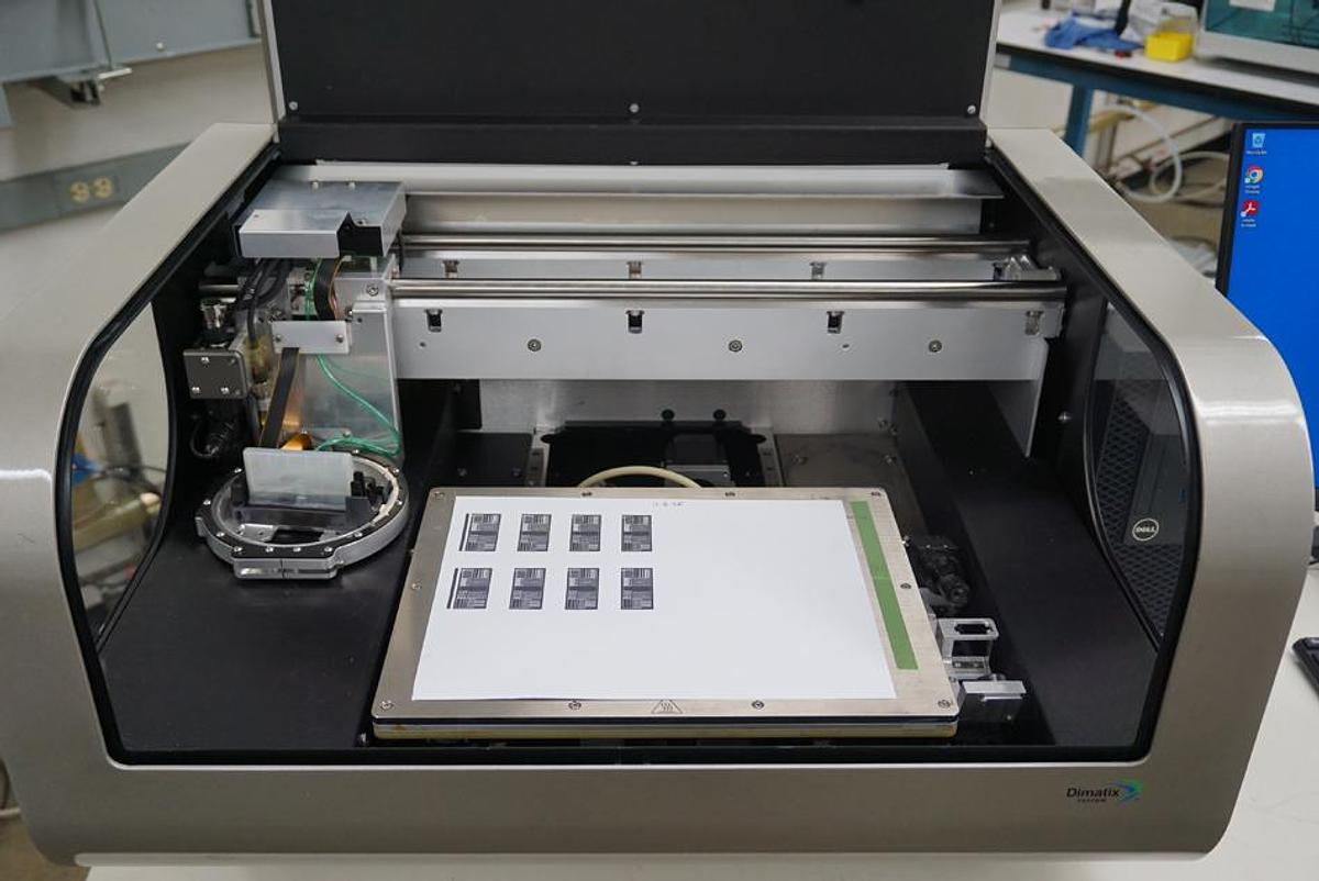 2014 Fujifilm Dimatix DMP-2831 ink jet printer with fiducial camera, print area of 200x300mm and positional accuracy of 25um- Reconditioned
