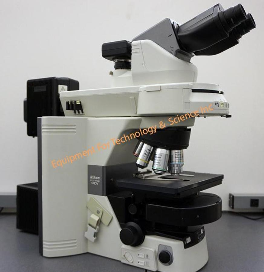 Used Nikon Eclipse 90i microscope configured for brightfield, DIC, fluorescence