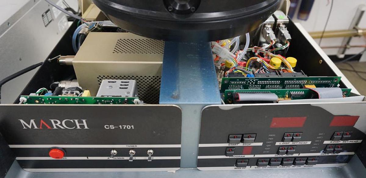 Used March CS1701 Single wafer Reactive Ion Etcher, ENI 600w 13.56mhz Rf power supply, Fomblin pump, Chiller