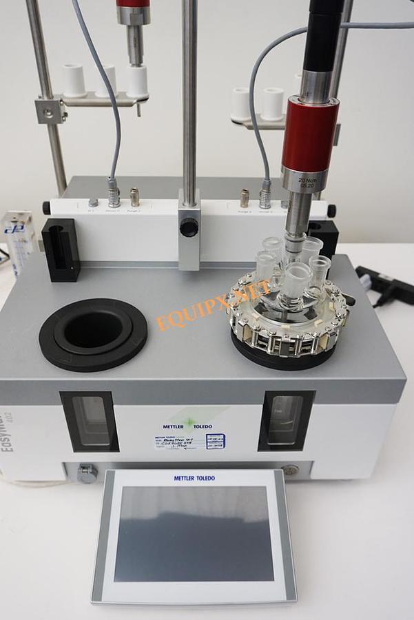 Used Mettler Toledo EasyMax 402 Chemical synthesis reactor with SP-50 dosage controller, (2) stirrers, and (2) 400ml reaction vessels