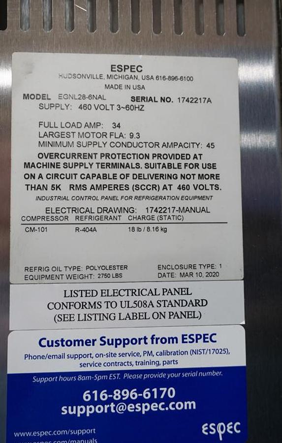 Used 2020 Espec EGNL28-6NAL Global-N Temp Cycling/ Humidity chamber 460v/3ph