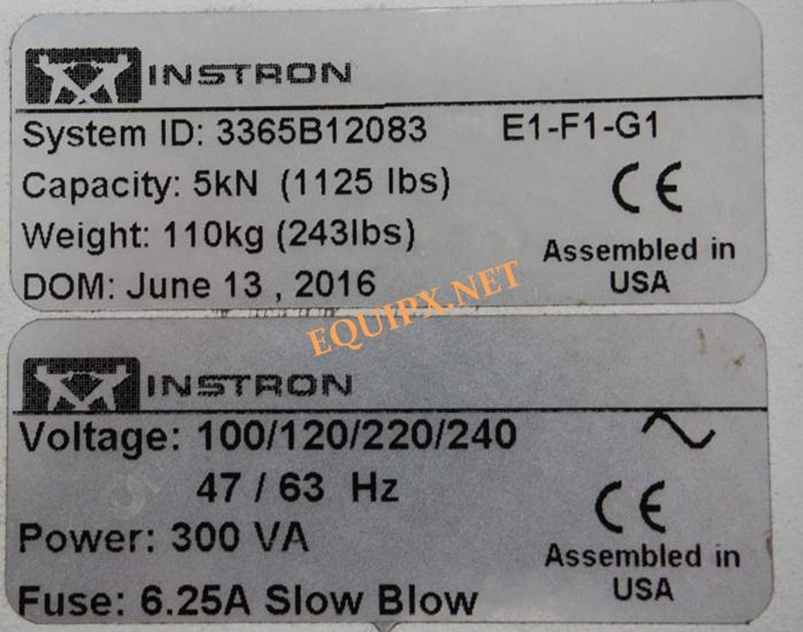 Used Instron 3365 with 5kN (1125lbs) capacity, 2kN load cell,  and PC with Bluehill 3 software  (2016)