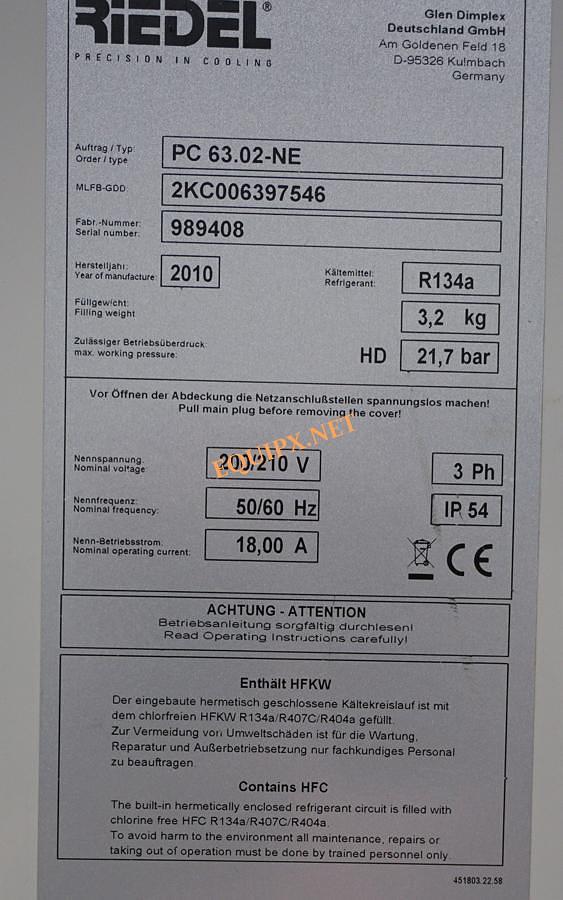 Used Riedel PC 63.02-NE 4 9KW process cooler (2010) with 2 fixed temperature cooling loops