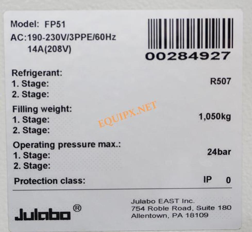 Used Julabo FP51-SL (V1.2) Ultra low temp refrigerated circulator, 2KW@20C, -51C to +200C