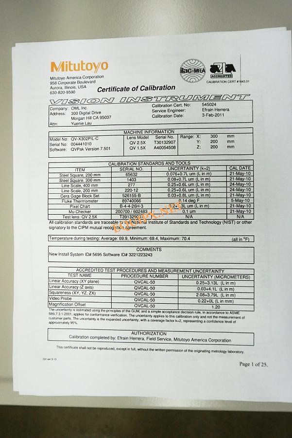 Used Mitutoyo Quickvision APEX QV-X302P1L-C CNC Video Measurement System