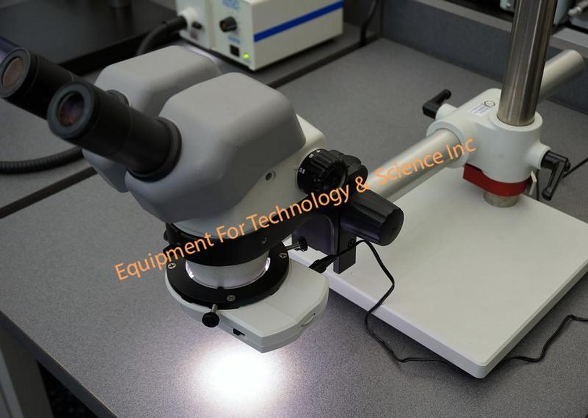 Used Nikon SMZ-645 Stereozoom Microscope with boom stand and fiber ring illuminator