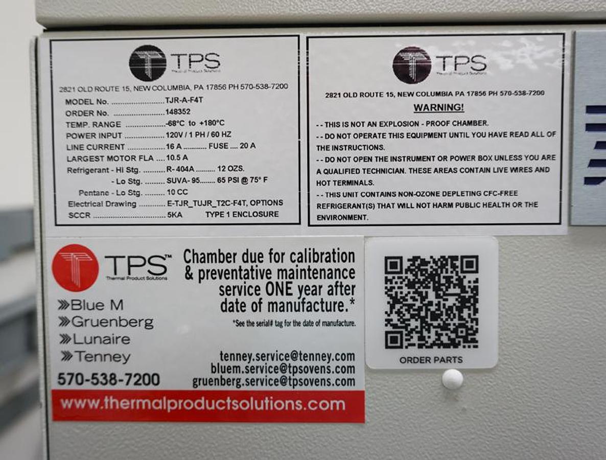 Used TPS Tenney TJR, -68 to 200C, Ethernet and USB Ports, 115v