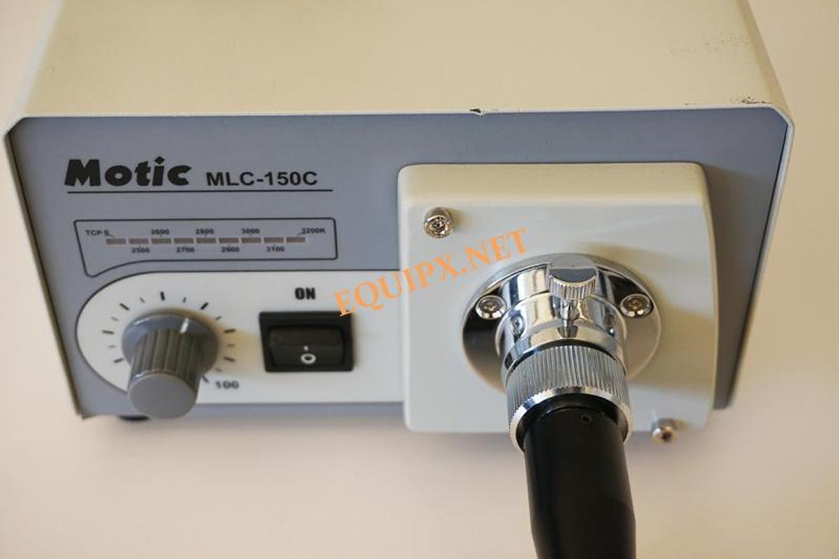 Used Motic PSM1000 probe station microscope with focus block, fiber optic illuminator,  and 2x/5x ELWD objectives