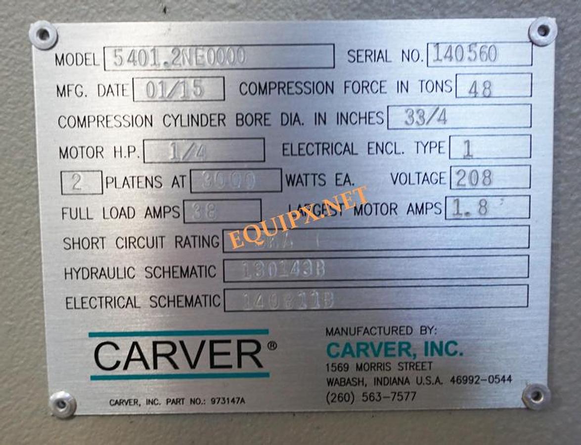 Used Carver 5401 AutoFour 4815-PL/H  48 Ton Automatic Hydraulic Heated Laboratory Press with 15x15  heated platens