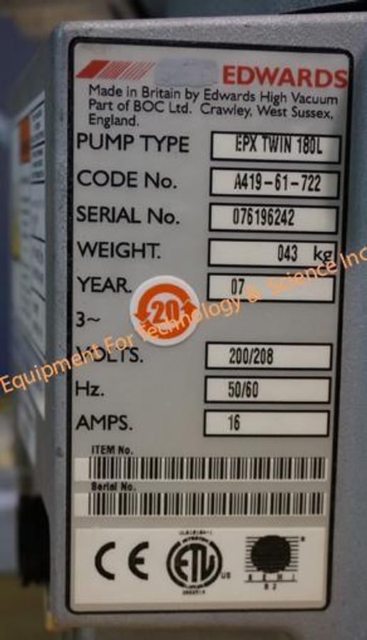Used Edwards EPX180LE All-In-One Atmosphere-To-HiVac Dry Vacuum Pump