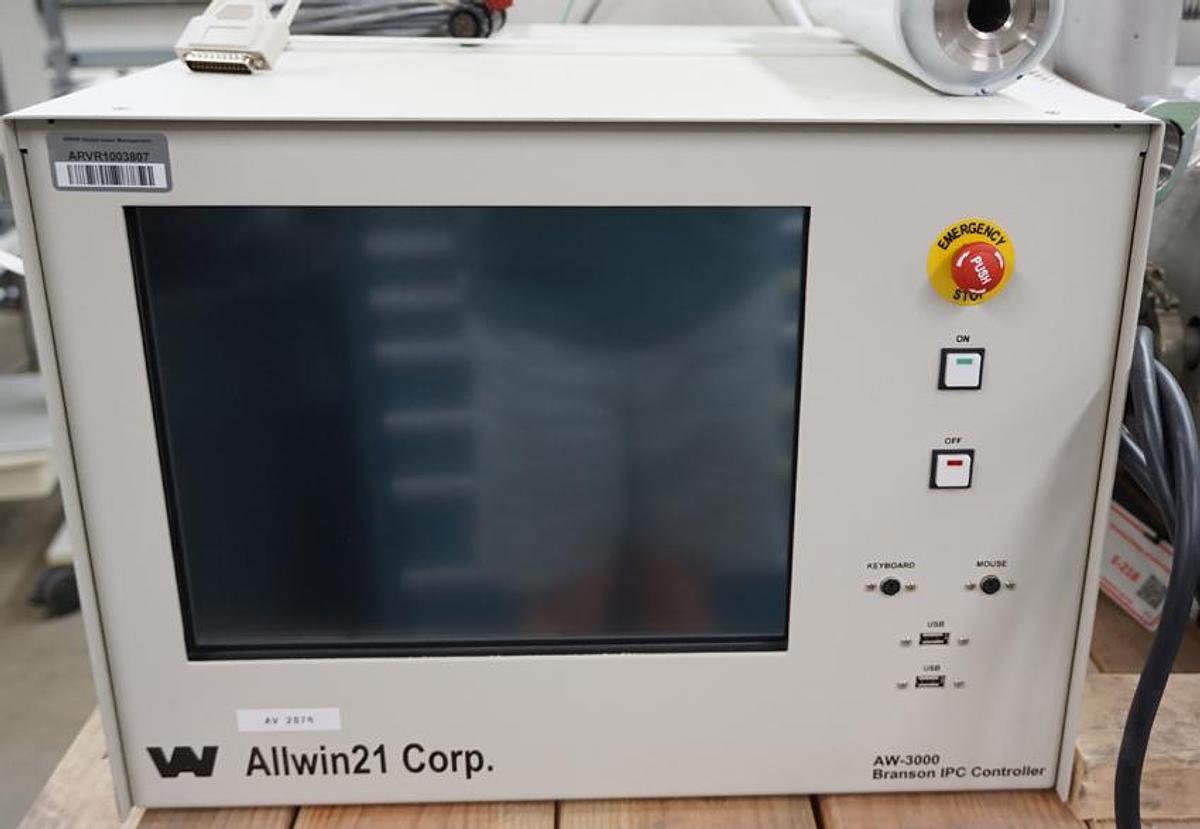 Preowned 2020 Allwin21/ Branson IPC AW-B3000 with 12"x23"d quartz barrel, 2 gas inputs, and Ebara EV-A10-2 dry pump