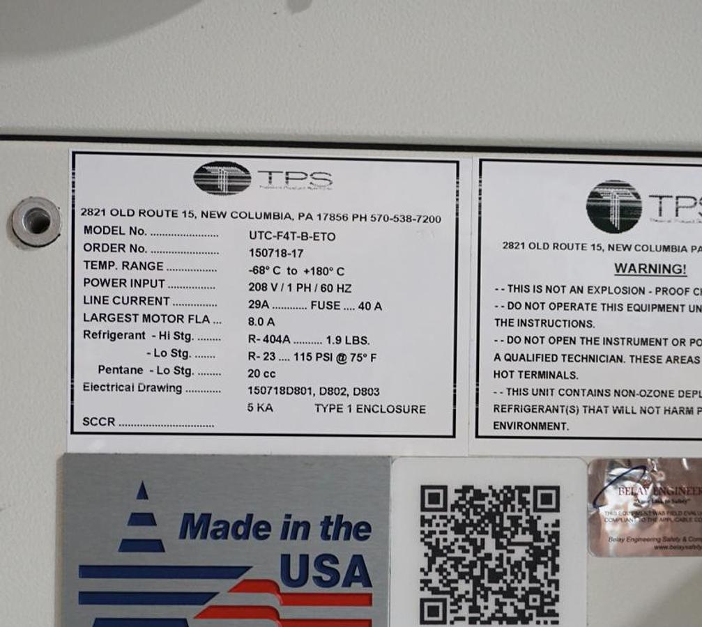 Refurbished TPS Tenney UTC-F4T-B-ETO Temperature Chamber -68C to 180C, 5 cu ft , Chamber 20"w x20"d x22"h, 208v 1ph