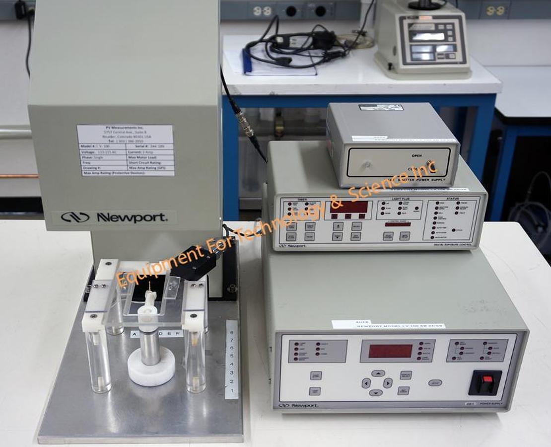 Used Newport 91160 solar simulator with power supply, exposure controller, AM 1.5:G:A filter, and shutter controller