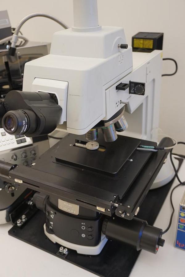 Used Nikon Eclipse L200N microscope, NWL200TMB wafer loader, Ludl MAC6000 motorized XY stage and focus-200mm wafer inspection system