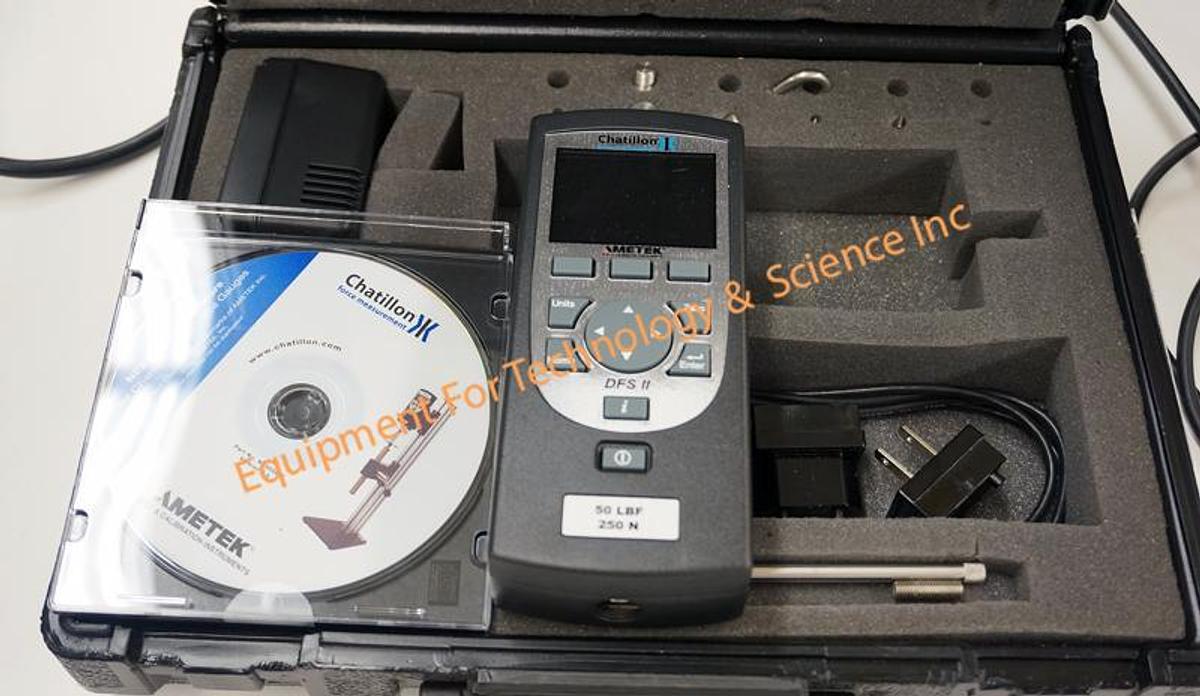 Used Chatillon Ametek DFS-II 0-50lb(250N) x .002lb digital force gauge with acces.