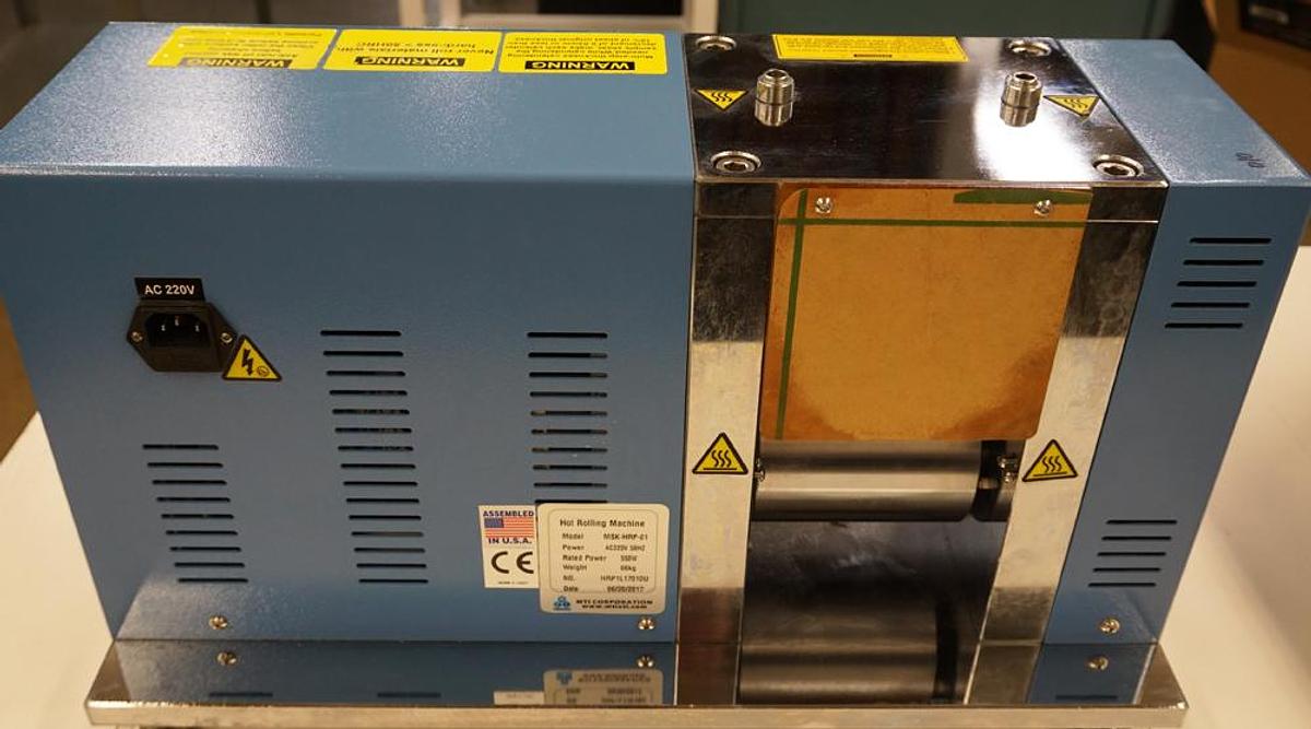 Used MTI MSK-HRP-01 4" Width variable speed hot rolling press for preparation of battery electrodes, Max Temp 100C