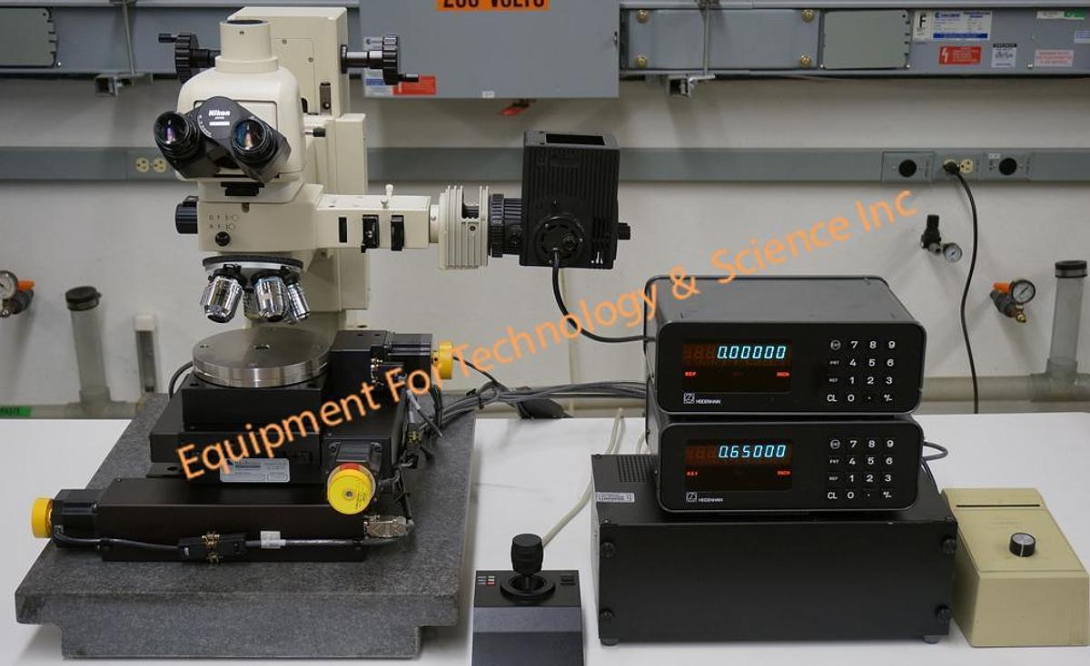 Used Inspection microscope with Nikon optics, granite base, motorized XY-Theta stage