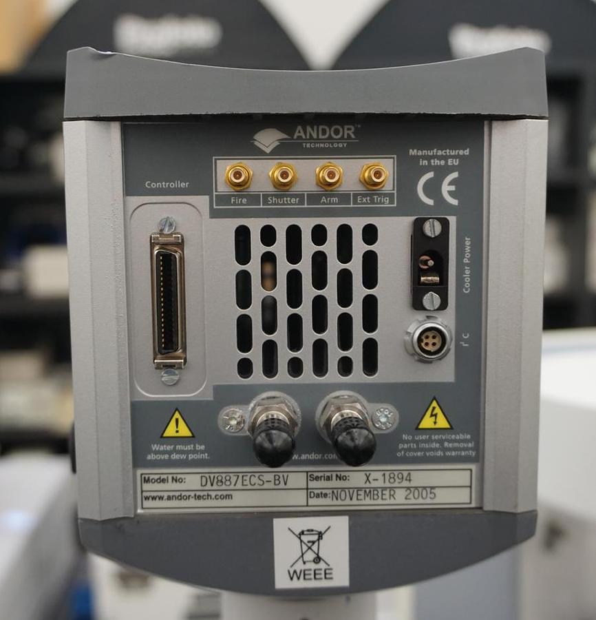 Used Andor Technology iXon EMCCD camera model DV887ECS for high resolution fluorescence microscopy