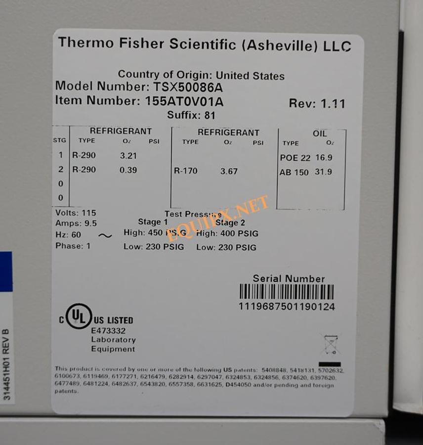 Used Thermo Scientific TSX50086A -86C Ultra Low freezer- 24.1 cuft, 110v AS NEW CONDITION