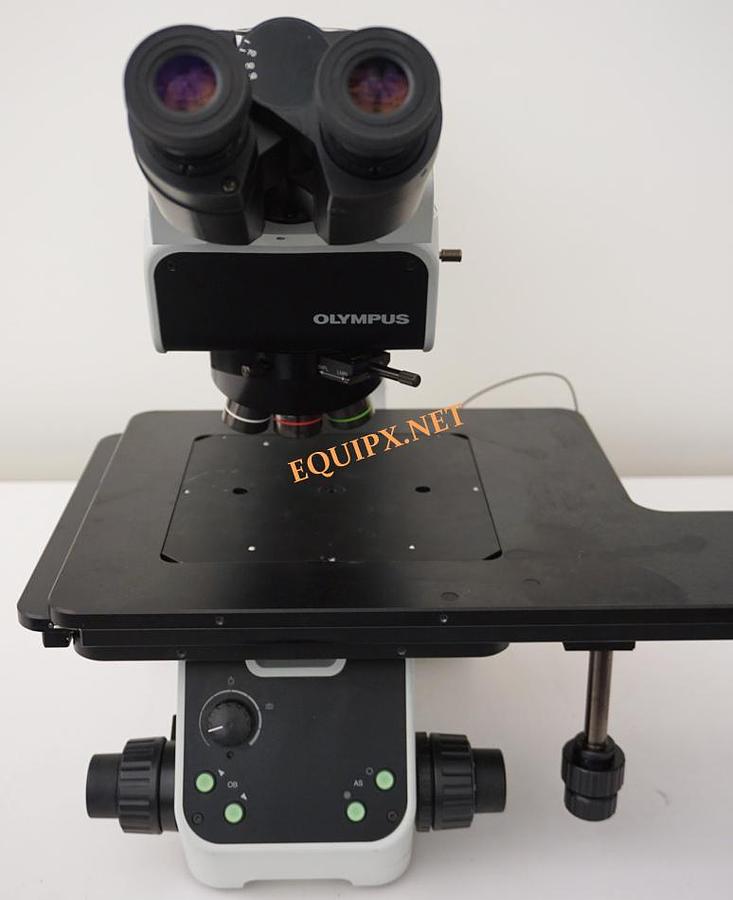 Used Olympus MX61-F semiconductor inspection microscope configured for brightfield darkfield inspection of maximum 200mm wafers