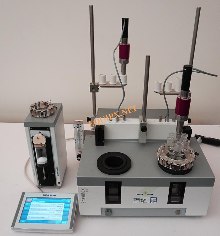 Used Mettler Toledo EasyMax 402 Chemical synthesis reactor with SP-50 dosage controller, (2) stirrers, and (2) 400ml reaction vessels