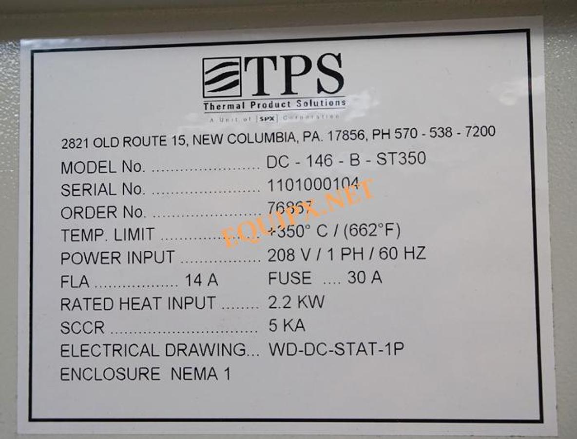 Used TPS Blue M DC146-B-ST350 forced air oven max 350C (662F), 208v/1phase
