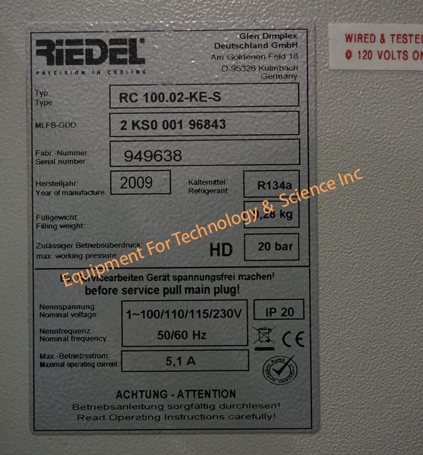 Used Riedel RC 100.02-KE-S chiller for YAG laser applications