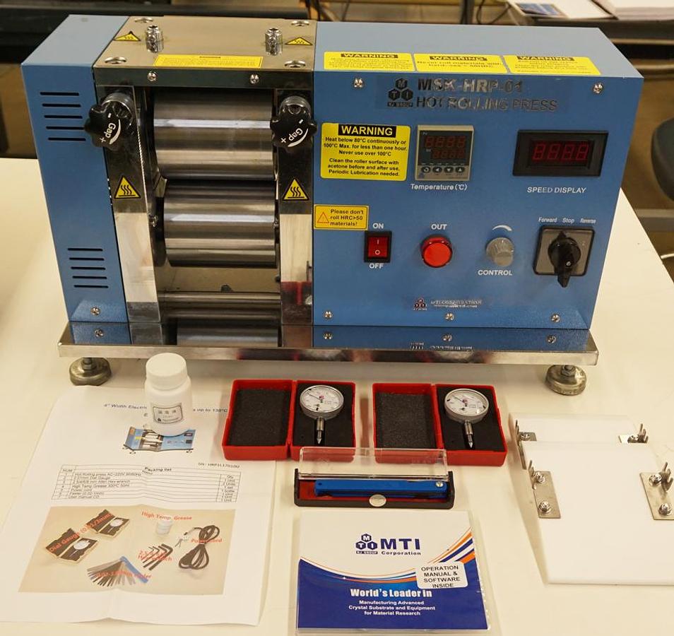 Used MTI MSK-HRP-01 variable speed hot rolling press for preparation of battery electrodes
