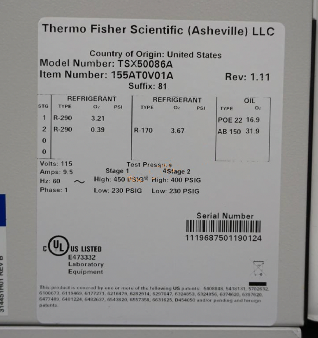 Refurbished Thermo Scientific TSX50086A -86C Ultra Low freezer- AS NEW CONDITION