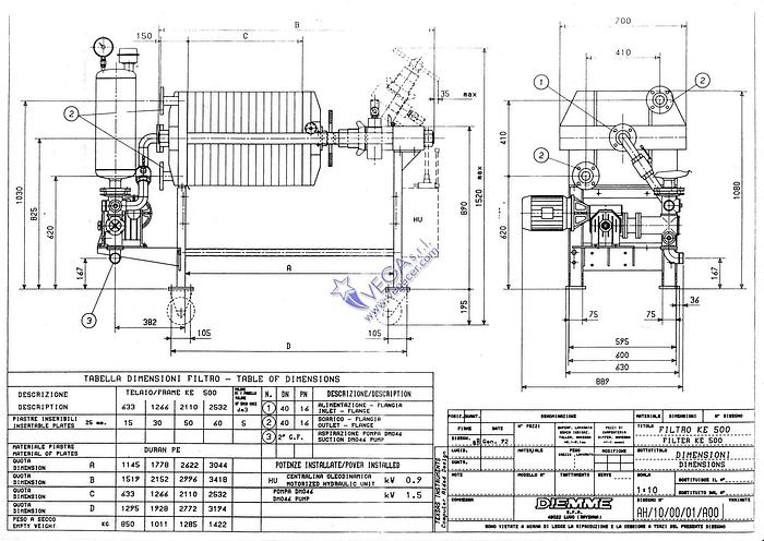 Used Filter press DIEMME mod. F500 KE