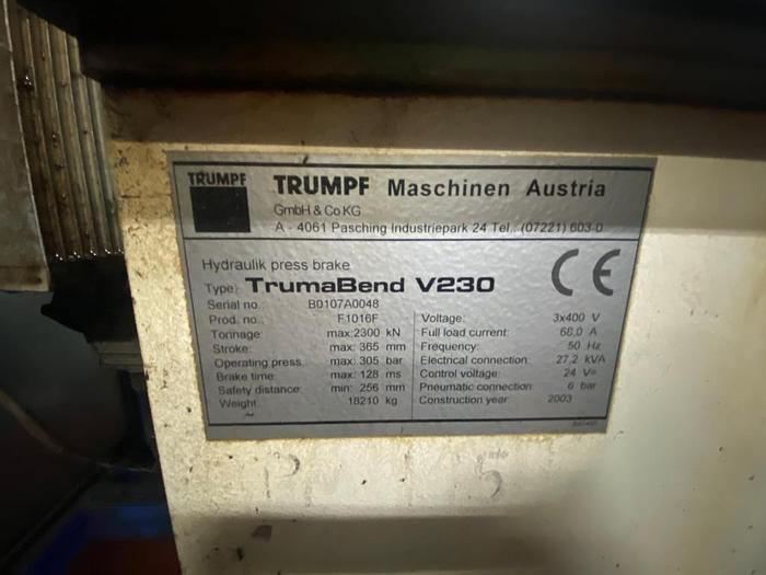 Used 2003 Trumpf TrumaBend V230 CNC Pressbrake