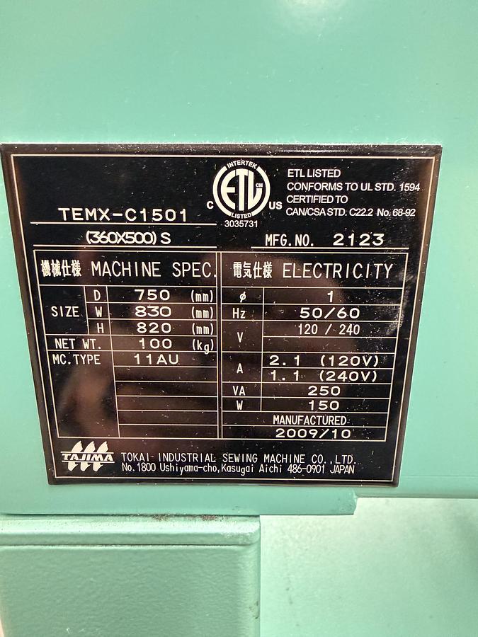 Refurbished 2009 Tajima TEMX-C1501
