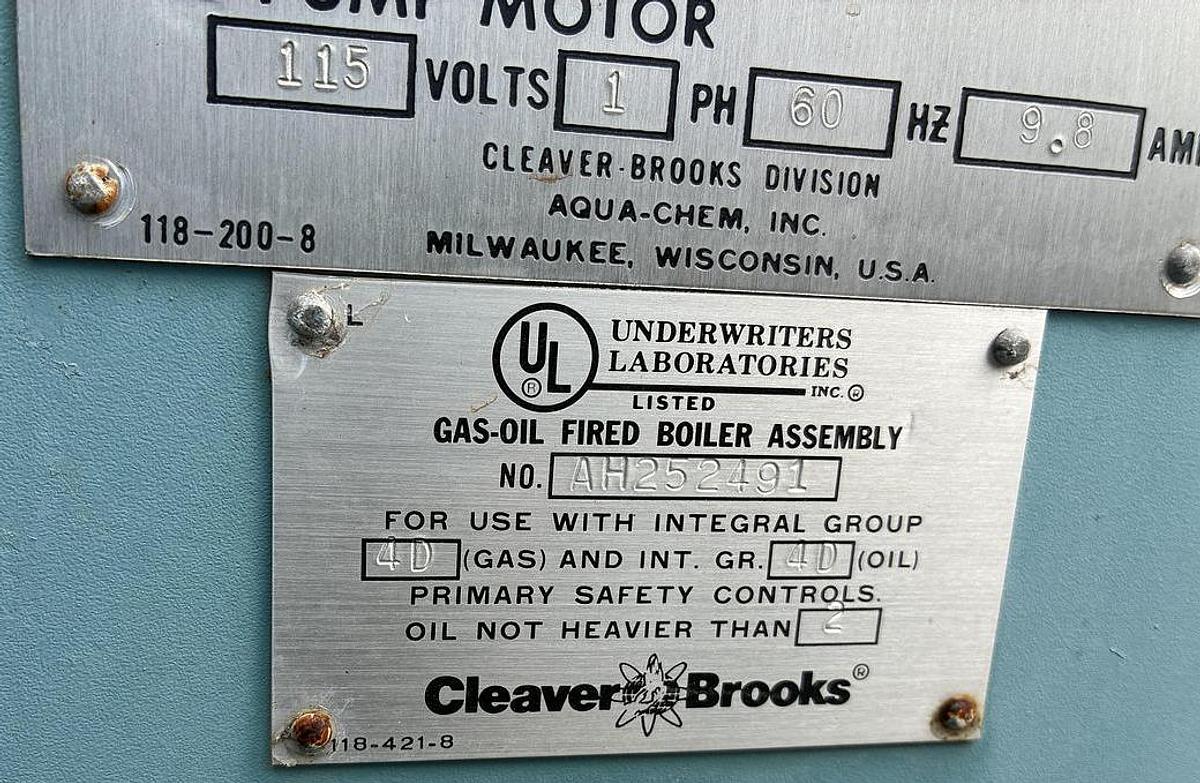 Used 1992 Cleaver Brooks CB-200-150 150 HP High Pressure Steam Boiler Natural Gas Oil Fired 150 PSI S/N L 91225 National Board No. 03010