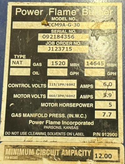 Used 350 HP Burnham 150 PSI Steam Boiler Model 3P 350 50 G PF