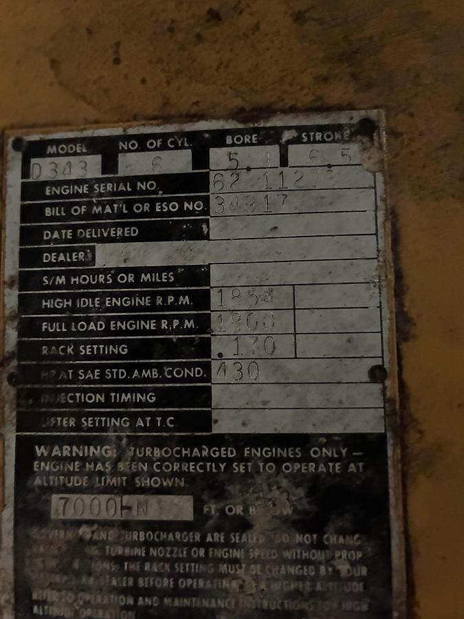 Used Caterpillar D343 Diesel Emergency Generator Set with KATO Engineering Alternator