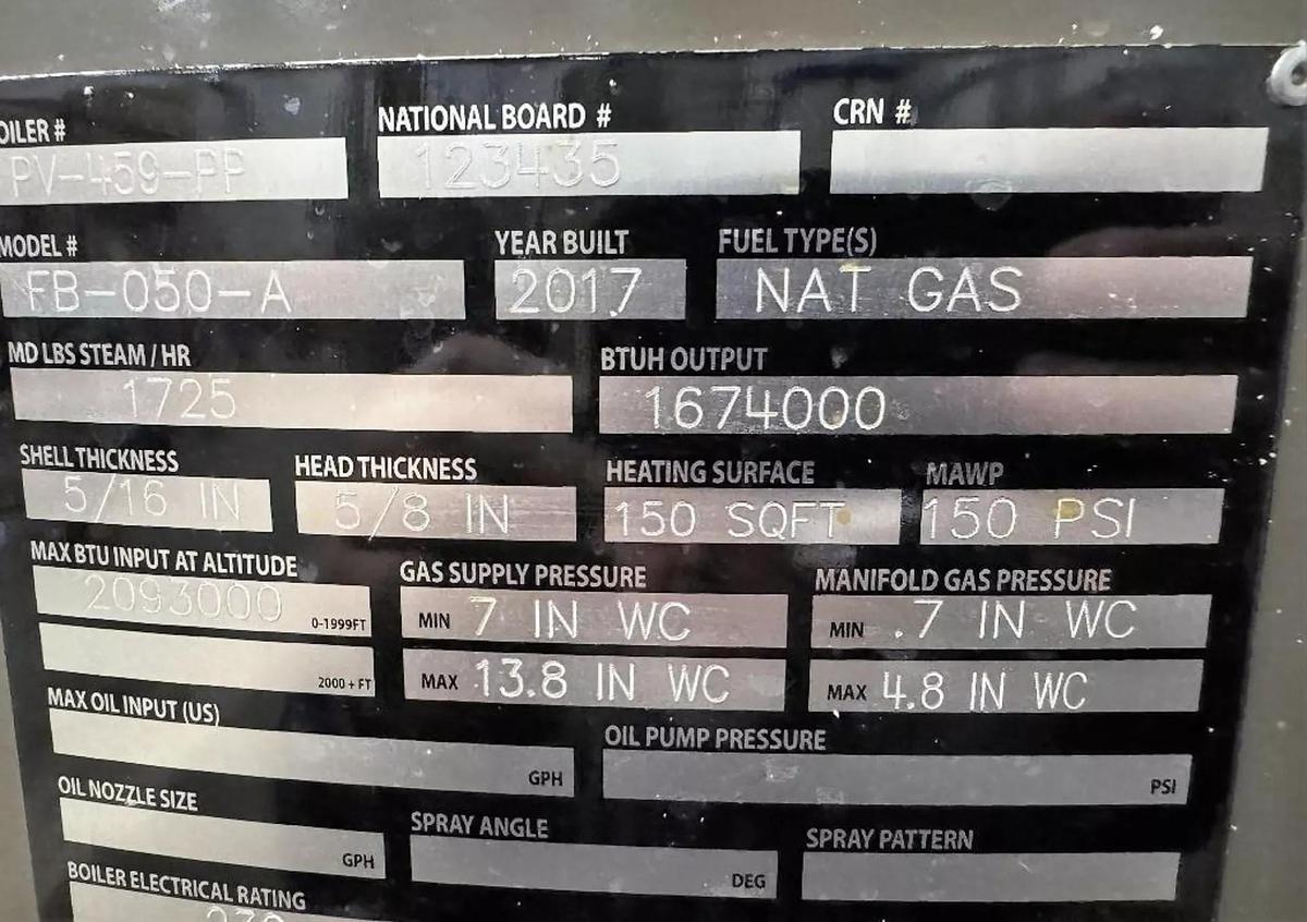 Used Fulton 50HP 150PSI Classic Vertical Tubeless Steam Boiler - Model FB-050-A - Natural Gas - 2017