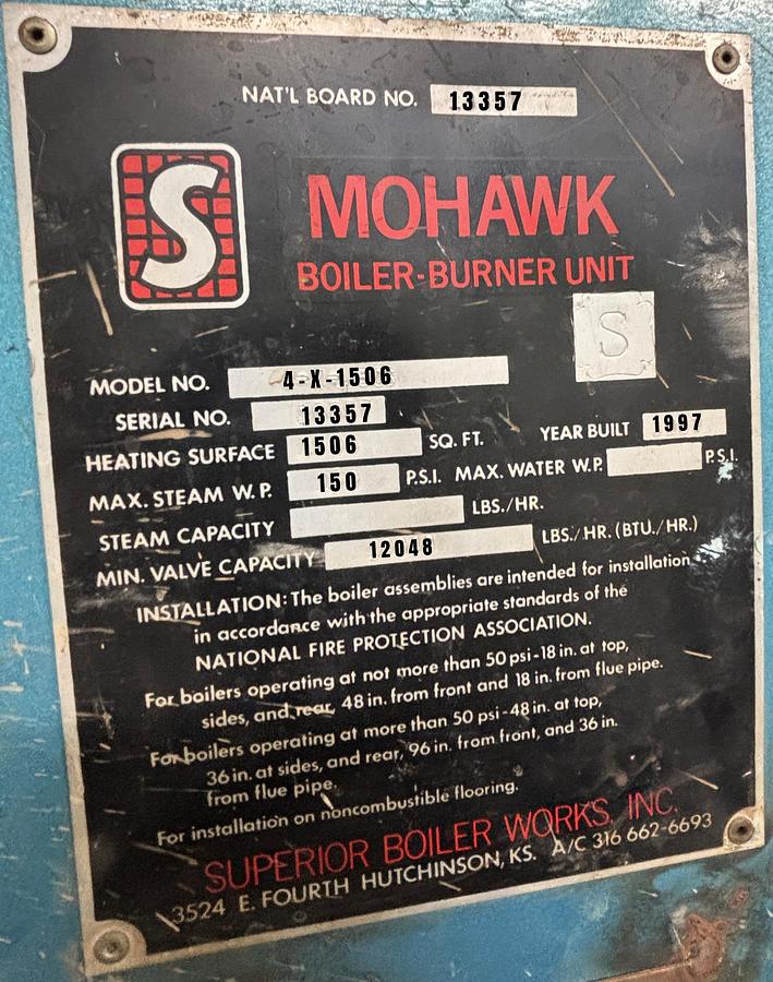 Used Superior Boiler Works 350 HP 150 PSI Packaged Steam Boiler 4-X-1506 1997