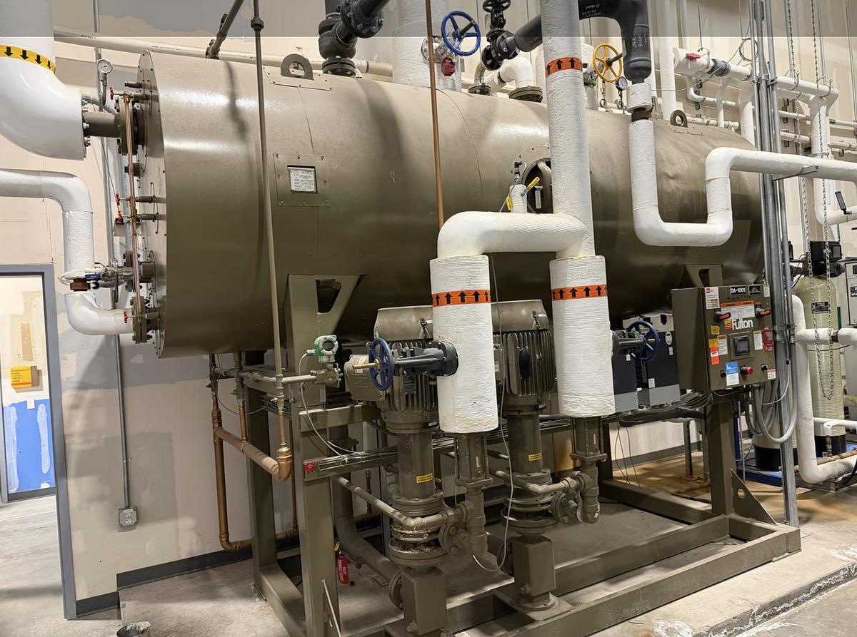 Used Fulton Deaerator Tank System DA 1001 — Shipco Pumps Skid Model 005DA ISTP — Triplex 20 HP Pump Set — Schneider Electric Controls