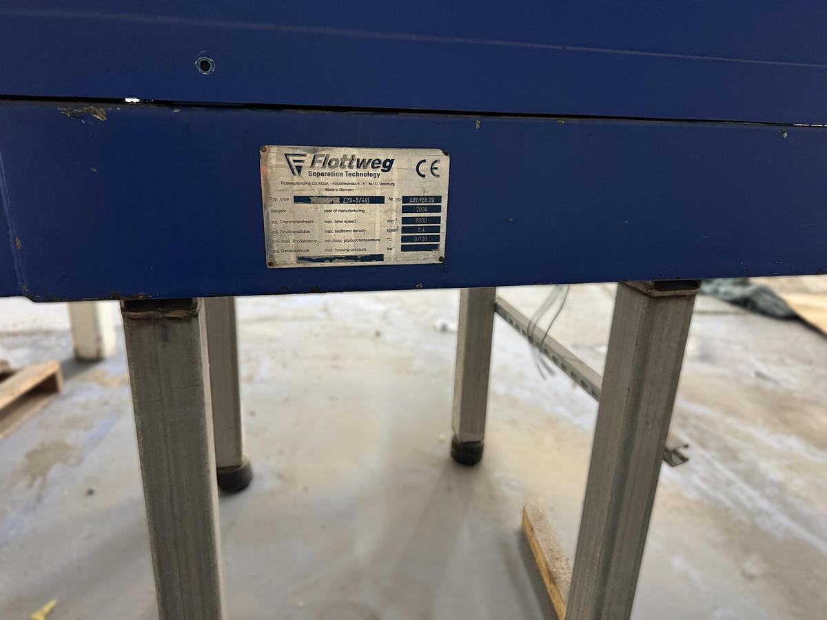 Used Flottweg Z23-3/441 Solid Bowl Tricanter Centrifuge - 6000 RPM Three-Phase Separator (2004)