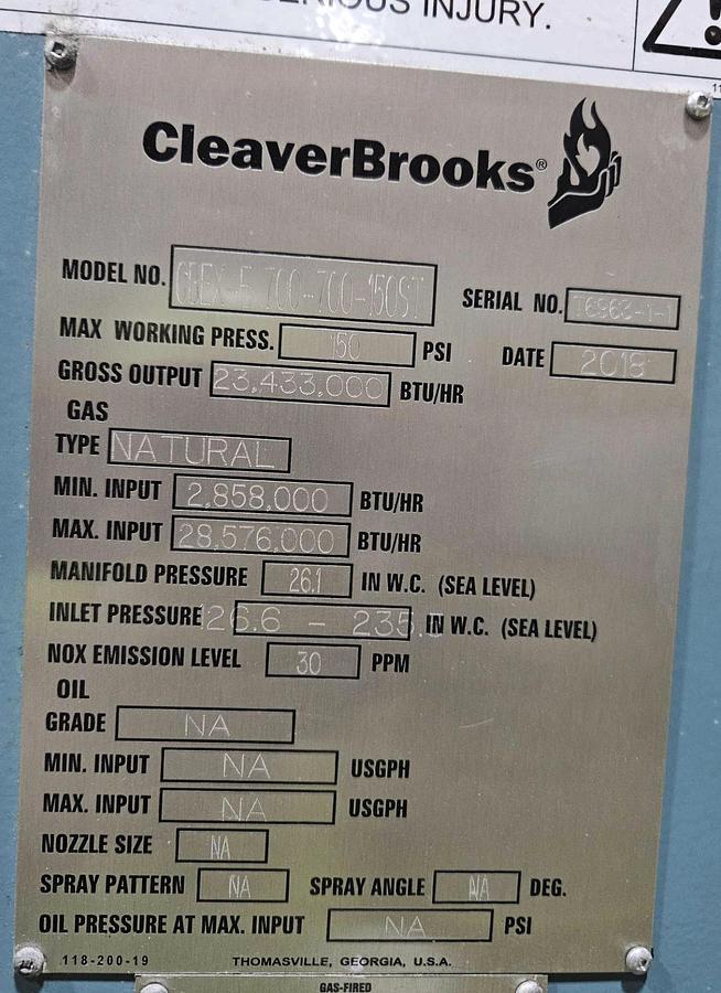 Used Used Cleaver Brooks CBEX-E 700HP 150PSI Steam CBEX-E 700-700-150ST 2018