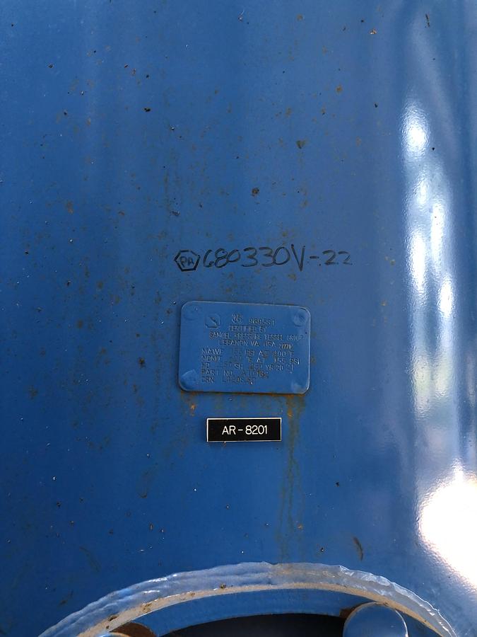 Used Samuel Pressure Vessel Air Receiver Tank AR-8201