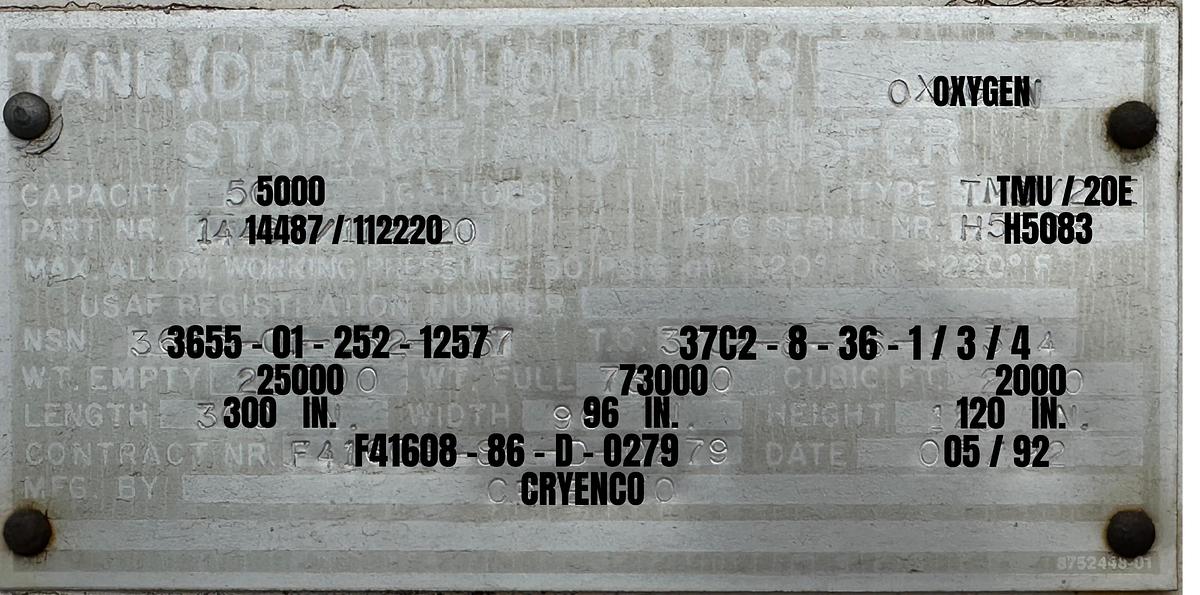 Used Cryenco 5000 Gallon Liquid Oxygen LOX Cryogenic Storage Tank 2000 PSI 1992 with Great Lakes Refrigeration System
